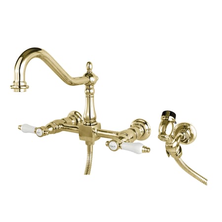 Bel-Air KS1242BPLBS 8" Centerset Wall Mount Kitchen Faucet with Brass Sprayer KS1242BPLBS